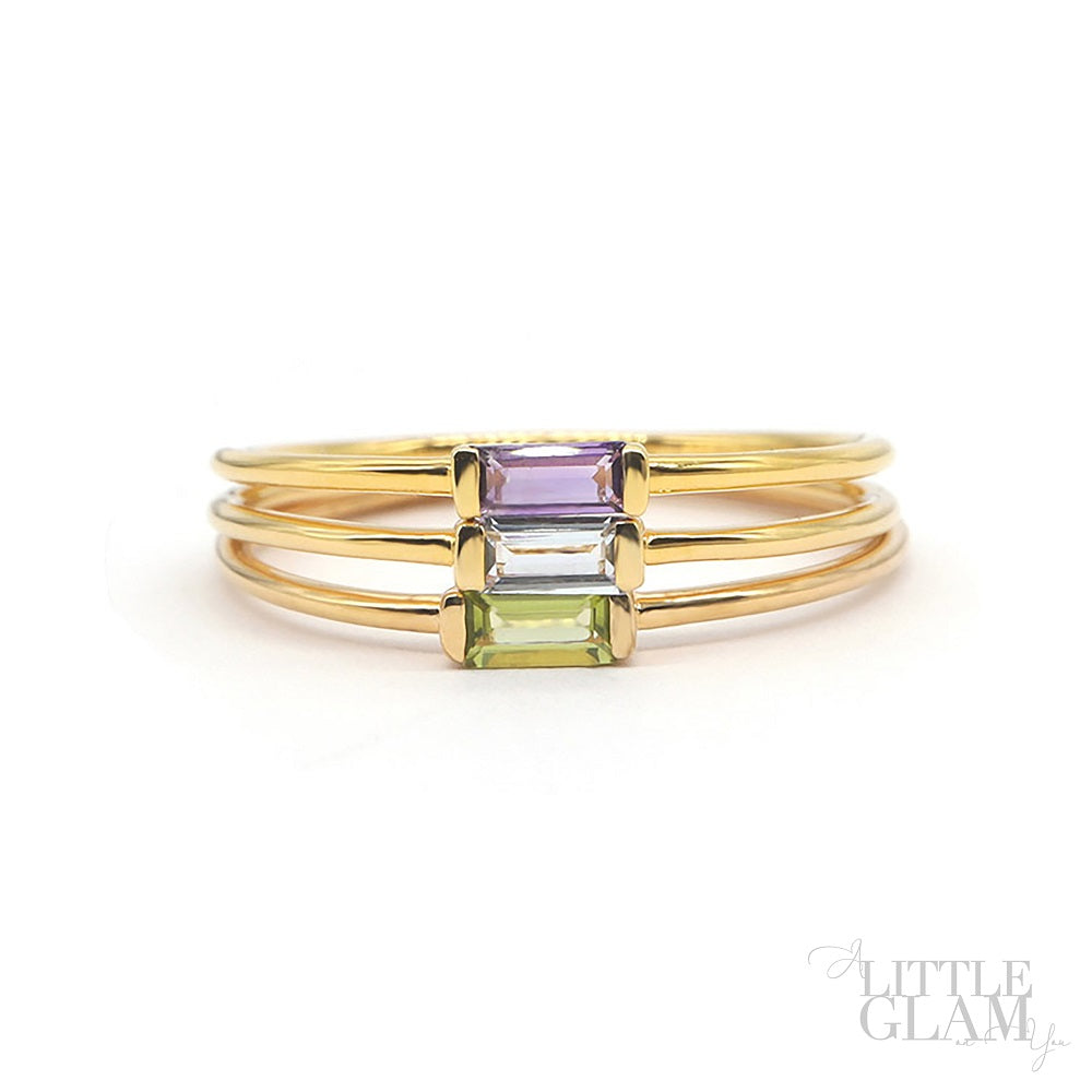 Delicate Baguette Blue Topaz 925 Sterling Silver Ring