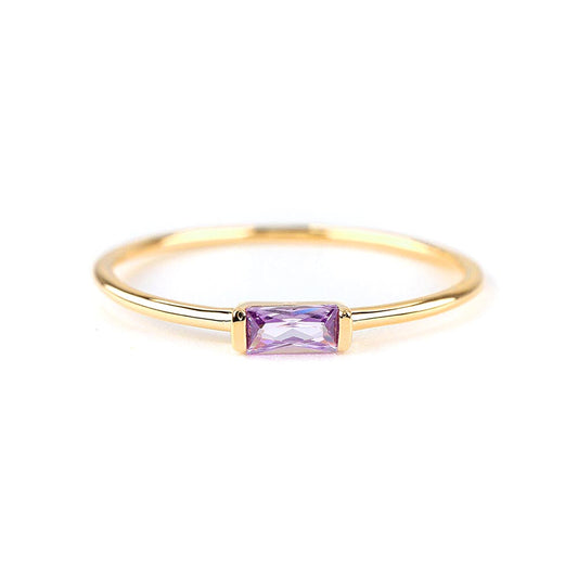 14k Solid Yellow Gold Delicate Baguette Amethyst Ring Amethyst