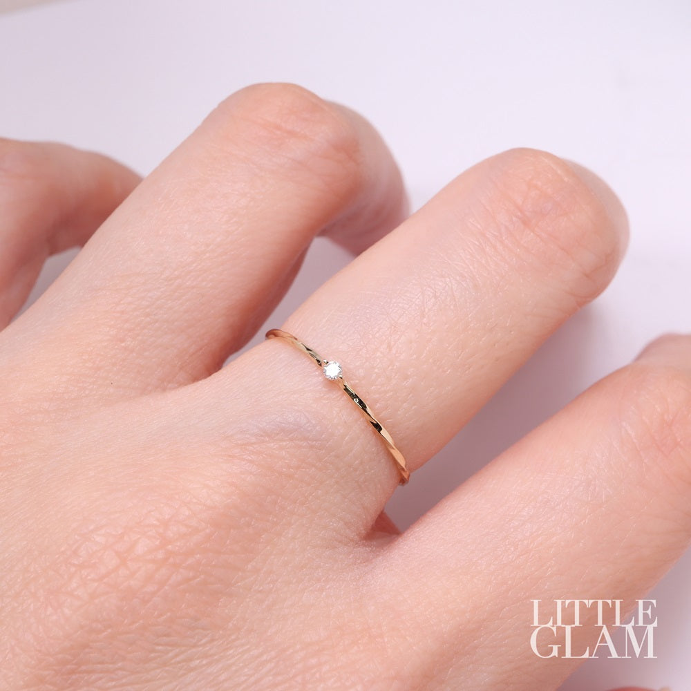 14k Solid Yellow Gold Dainty Solitaire Diamond Twist Ring Diamond