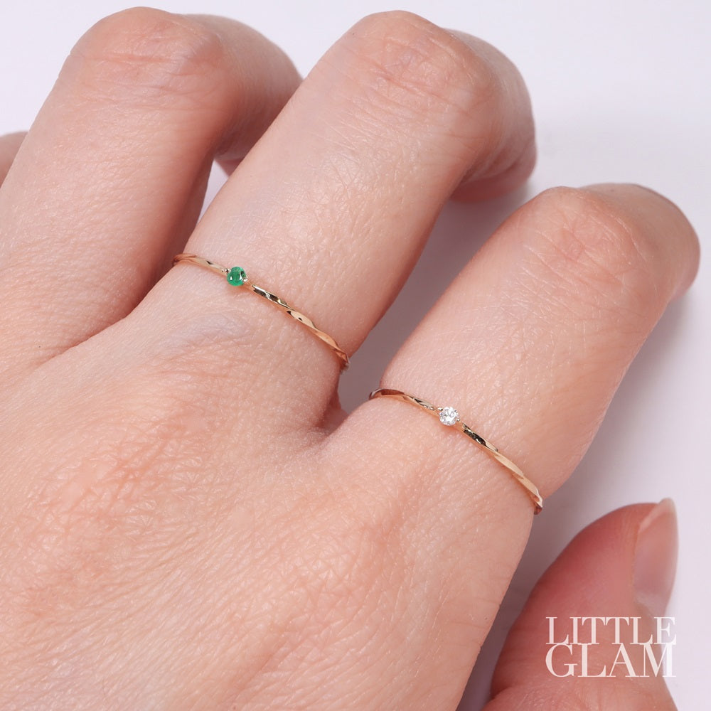 14k Solid Yellow Gold Dainty Solitaire Emerald Twist Ring Emerald