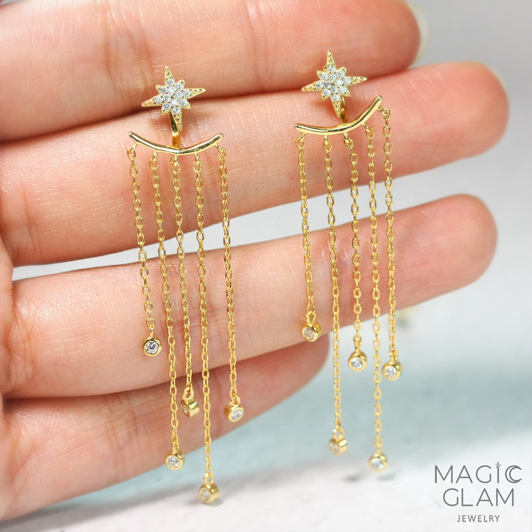 Magic Glam Jewelry Star Tassel Long Earrings - Gold
