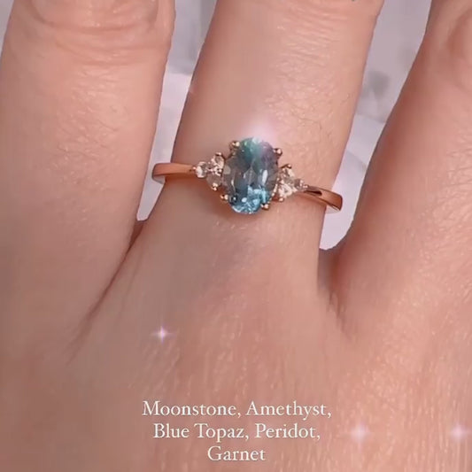 Natural Oval Blue Topaz Ring