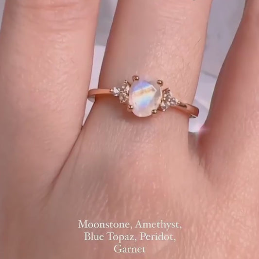 Natural Oval Moonstone & Glowing Glam Ring Set