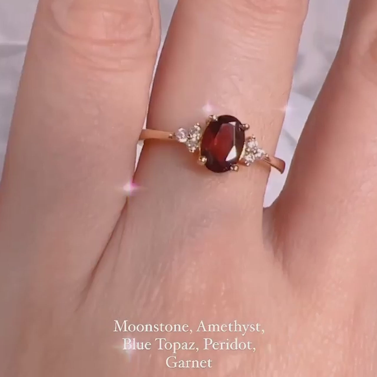 Natural Oval Garnet Ring Garnet & White Topaz