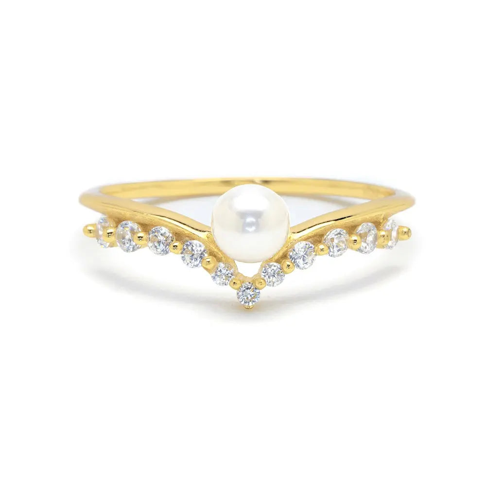 Angel Wings Pearl Ring Pearl & Cubic Zirconia