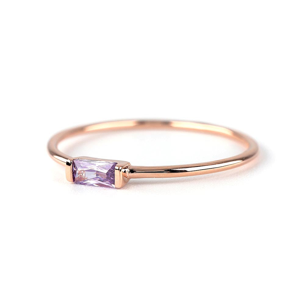 Delicate Baguette Amethyst Ring Amethyst