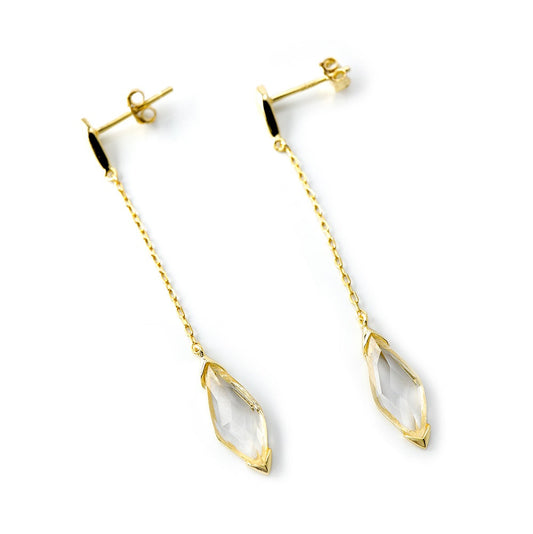 Lozenge Teardrop White Quartz Dangle Earrings White Quartz