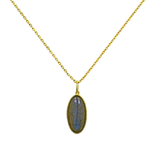 Little Glam Vintage Oval Labradorite Pendant Necklace Labradorite