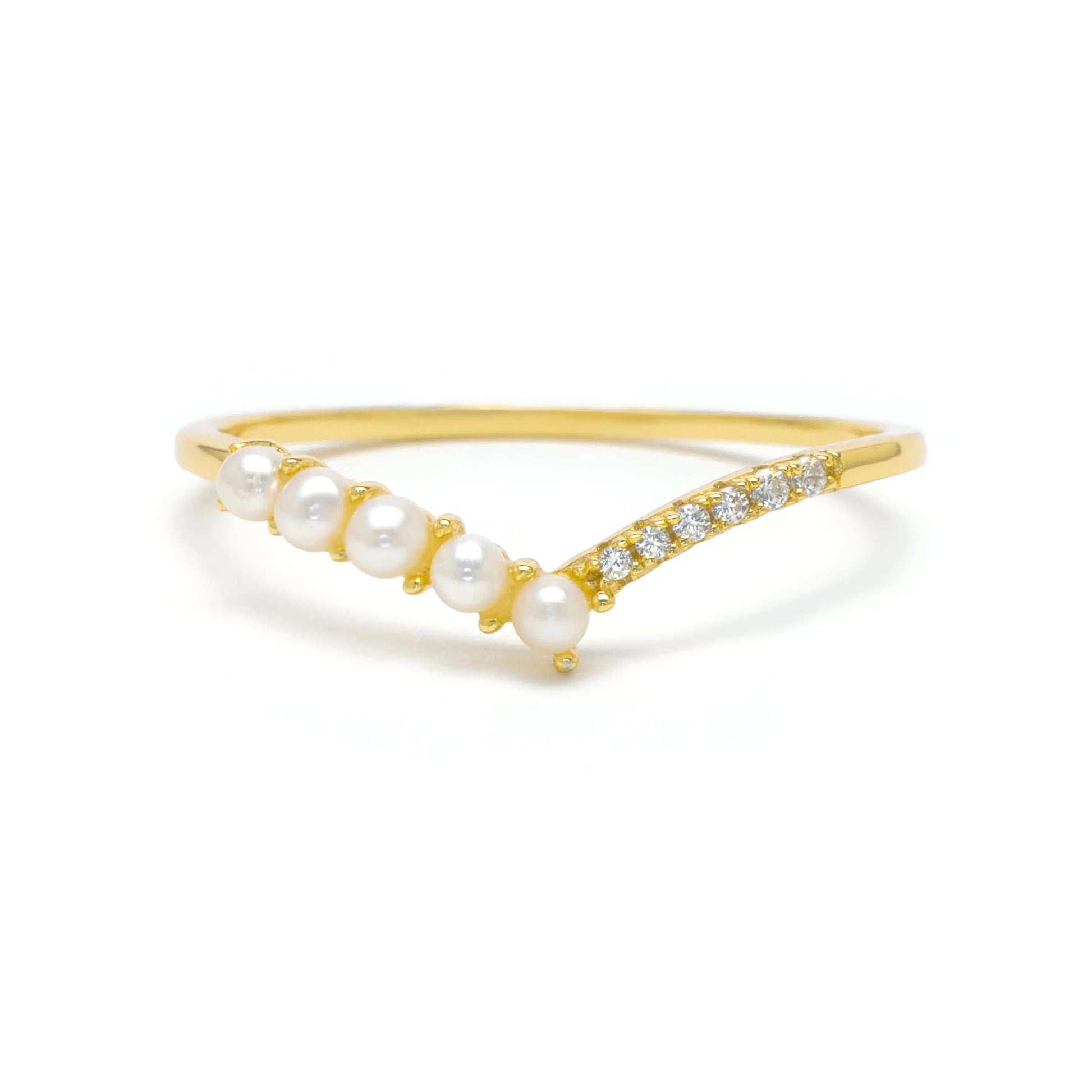 Purity Pearl V Ring Pearl & Cubic Zirconia