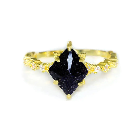 Starry Blue Sky Blue Sand Stone Ring Set Blue Sandstone & Cubic Zirconia