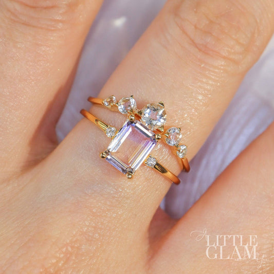 Purple Devotion Ametrine & Wedding Veil Ring Set Ametrine & White Topaz & Cubic Zirconia