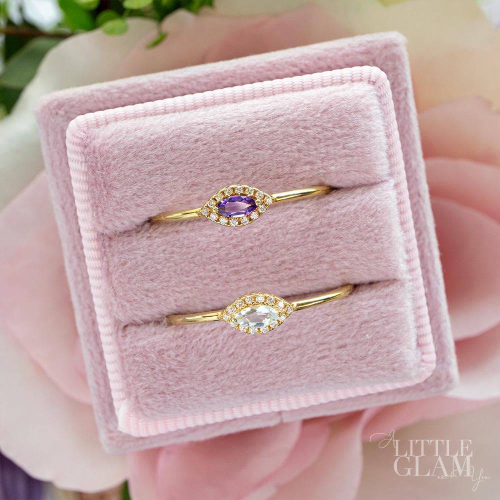 Delicate Marquise Amethyst Ring Amethyst & White Topaz
