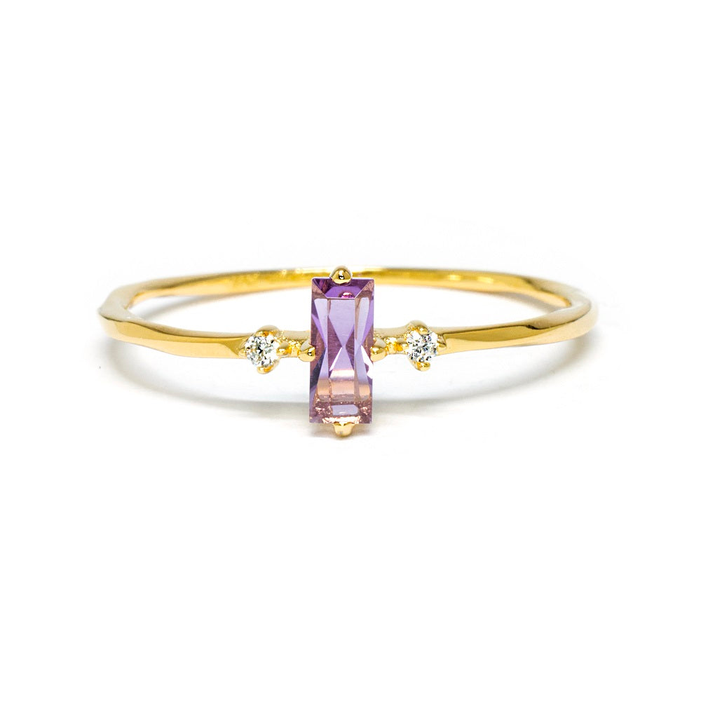 Baguette Bar Amethyst Ring Pearl & Cubic Zirconia