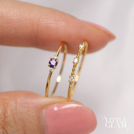 Delicate Trio Amethyst Ring Amethyst & White Topaz