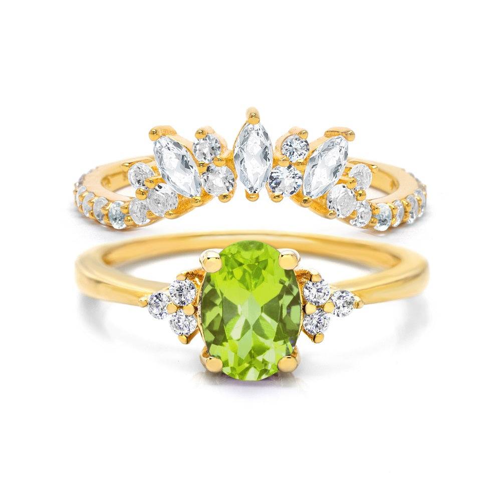 Natural Oval Peridot & Glowing Glam Ring Set Peridot & White Topaz