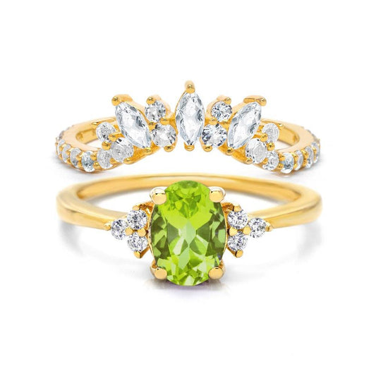 Natural Oval Peridot & Glowing Glam Ring Set Peridot & White Topaz
