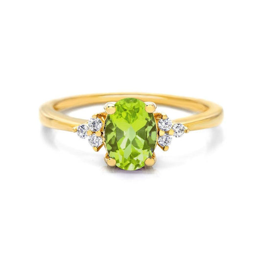 Natural Oval Peridot Ring Peridot & White Topaz