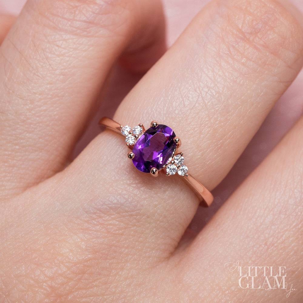 Natural Oval Amethyst Ring Amethyst & White Topaz
