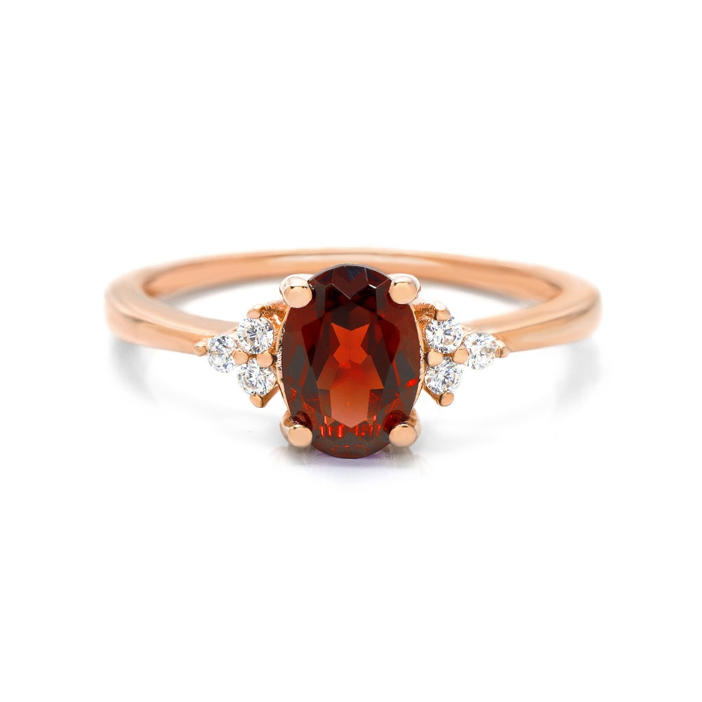Natural Oval Garnet & Glowing Glam Ring Set Garnet & White Topaz