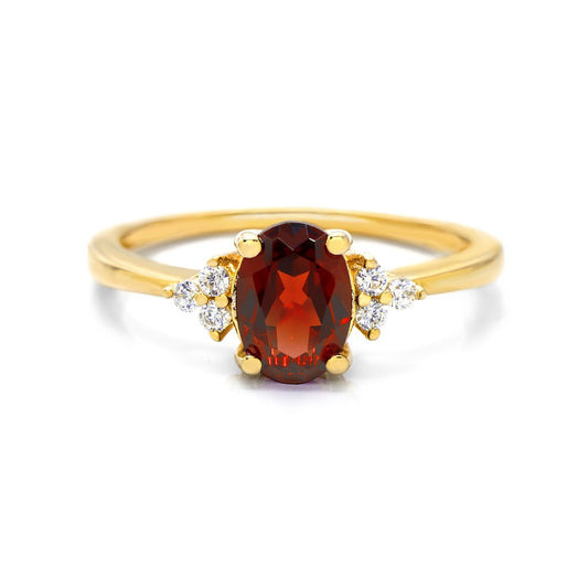 Natural Oval Garnet Ring Garnet & White Topaz