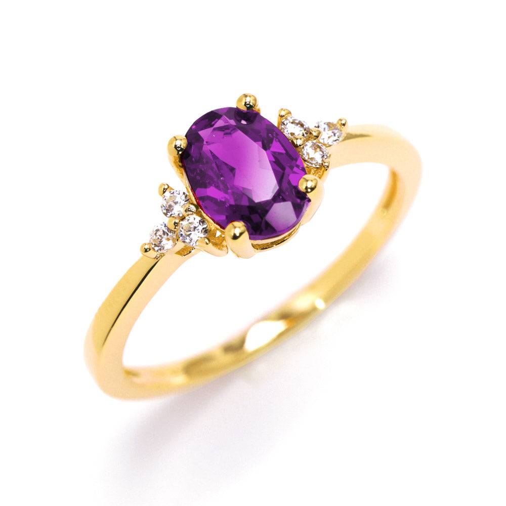 Natural Oval Amethyst Ring Amethyst & White Topaz