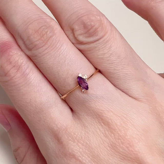 Amethyst Jewelry - Amethyst Ring - Starry Marquise 14k Yellow Gold Plated Sterling Silver Ring - Little Glam Jewelry